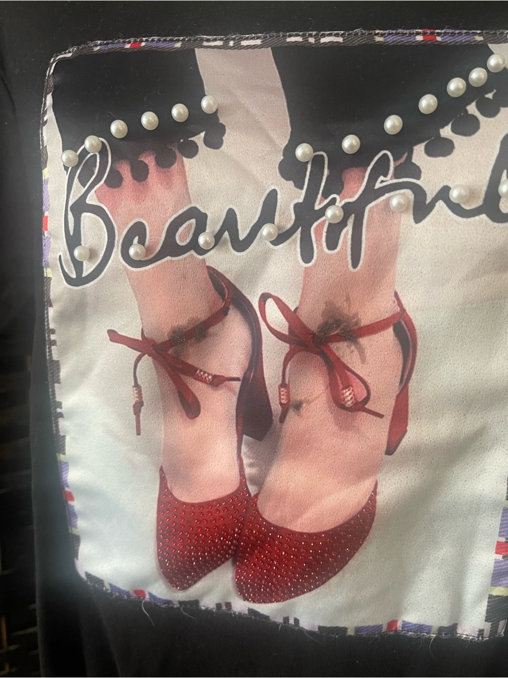 Graphic Tee with Red Rhinestone Shoes Print